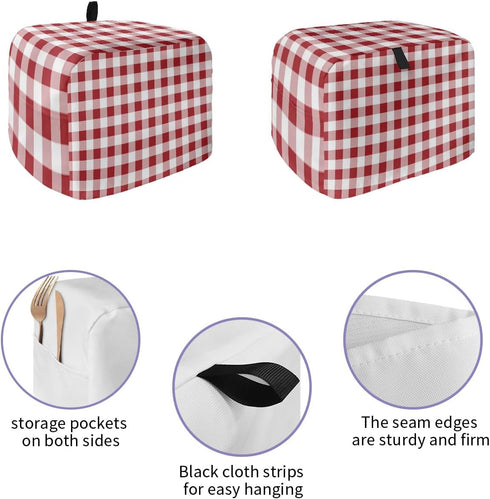 Farmhouse Red Plaid Toaster Cover 2 Slice, Small Kitchen Appliance Covers, Rustic Red White Checkered Toaster Oven Cover with Loop, Bread Machine Cover Polyester Dust Cover Protection