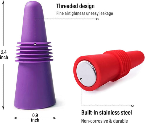 8 Pack Soft Silicone Wine Stoppers, Beverage Bottle Sealer Corks with Grip Top for Keeping Wine Fresh