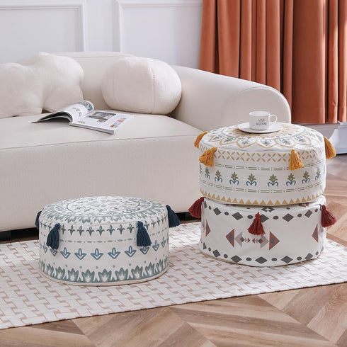 D45xH20cm MOCOFO Round Unstuffed Pouf Cover Scandinavian Simplicity Geometric Print Floor Cushion - Washable Ottoman