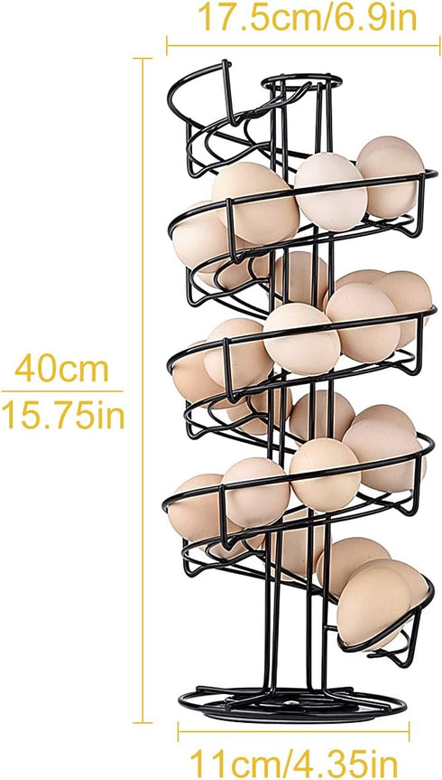 360 Elegant Black Spiral Egg Dispenser Rack - Rotating Storage Solution