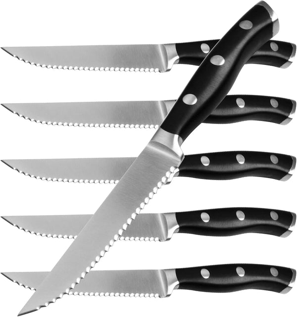 Alata 6-Piece Steak Knives Set, 4.7 Inch with Serrated Edge Razor-Sharp Dinner