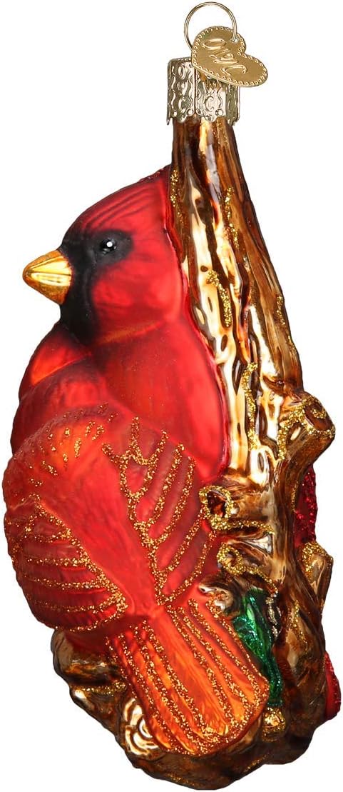 Old World Christmas Pair Bird Watcher Collection Glass Blown Ornaments, Northern Cardinal