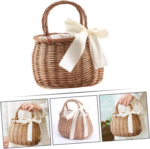 CHILDWEET Woven Flower Basket, Rattan Picnic Basket, Fruit Storage, Woven Pantry Organizer, Hand Basket