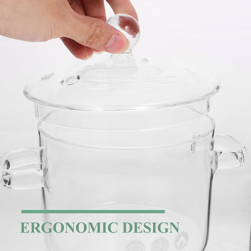 Glass Cooking Pot with Lid and Handle, 1.35L/45 oz Clear Glass Stovetop Pot, Glass Cookware Stovetop Pot Set, Glass Saucepan for Noodles Pasta Soup Milk