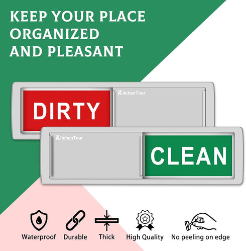 KitchenTour Clean Dirty Magnet for Dishwasher, Super Strong Non-Scratch Magnetic Silver Indicator Sign