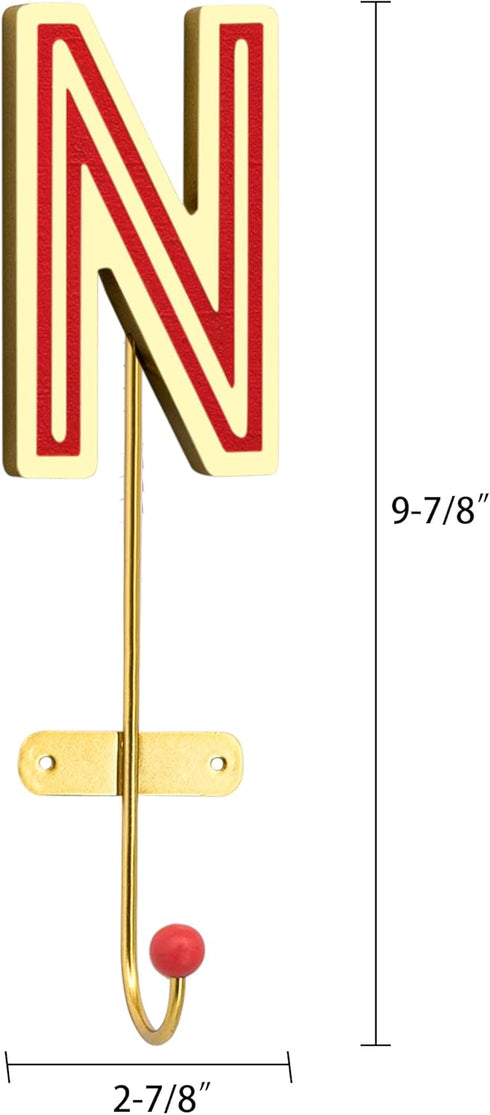 COLLECTIVE HOME - Monogram Wall Hooks, Wall Mounted Hooks for Hanging, Wood Letters for Wall Decor, Home-Bedroom-Livingroom Gold Decor, Decorative Wall Hangers for Coat, Scarf, Bag(N) by COLLECTIVE HOME