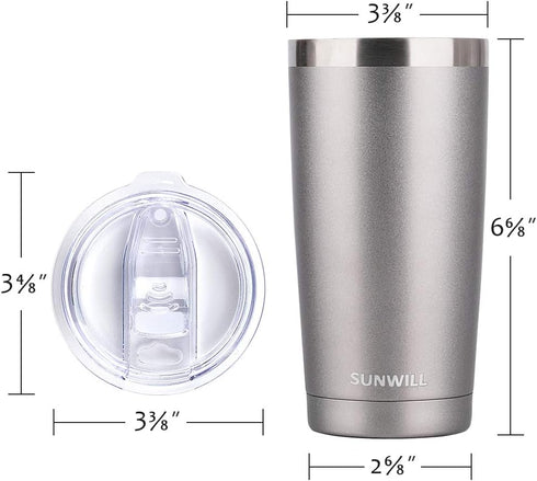 SUNWILL Travel Coffee Tumbler, 20 oz Insulated Mug with Lid, Stainless Steel for Hot and Cold Drinks, Cool Grey