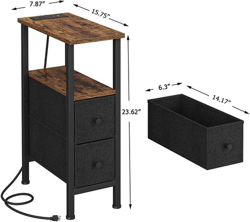 2 1 UTBT005FV2 Narrow Side Table for Small Spaces, Skinny End Table with Charging Station, Sofa Beside Table