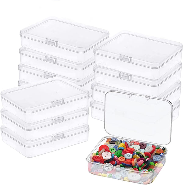 Goiio 12 Pcs Mini Plastic Storage Containers Box with Lid, 5x4x1.3 Inches Clear Rectangle Box for Small Items, Crafts