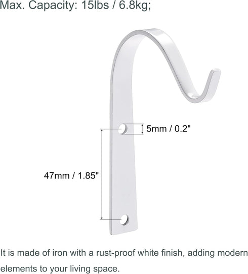 MECCANIXITY Iron Wall Hooks, Hanging Bracket 4 Inch for Lanterns, Plants, and Lights (White, Pack of 2)