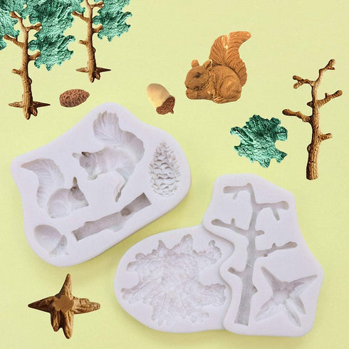 3Pcs/Set Forest Animal Silicone Fondant Molds, Squirrel, Chocolate Candy Moulds for Cake Decorating