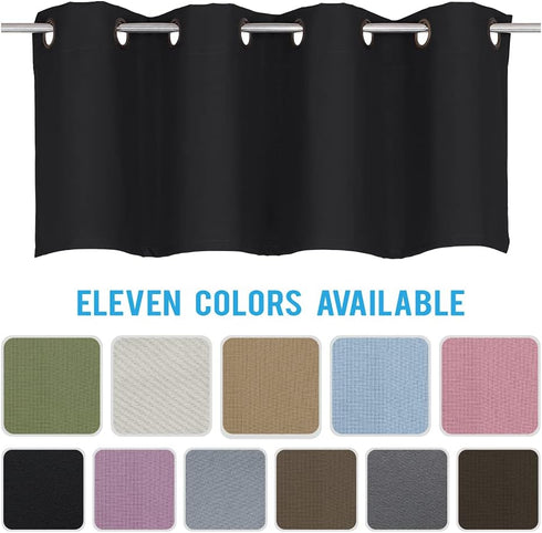 Home Queen Grommet Blackout Curtain Valance Window Topper, Short Cafe Valence, 54 W X 18 L Inch, Black