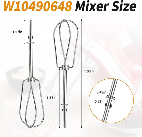W10490648 Beaters Attachments, Stainless Steel Turbo Beaters for KitchenAid Hand Mixer, 2 Pack Replacement Parts