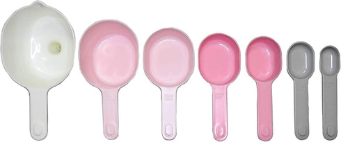 GK509W 10 pcs Nesting Stackable Measuring Cup and Spoons Set - Includes One Scraper and One Funnel, BPA Free,