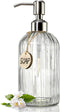 JASAI 18 Oz Clear Glass Soap Dispenser with Rust Proof Stainless Steel