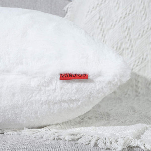 MANDIOO Pack of 2 Pure Snow White Faux Fur Decorative Throw Pillow Covers - 16x16 Inches