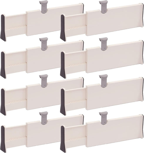 Set of 8 Adjustable Plastic Drawer Dividers, Organizer Separators for Bedroom, Bathroom, Closet, and Kitchen