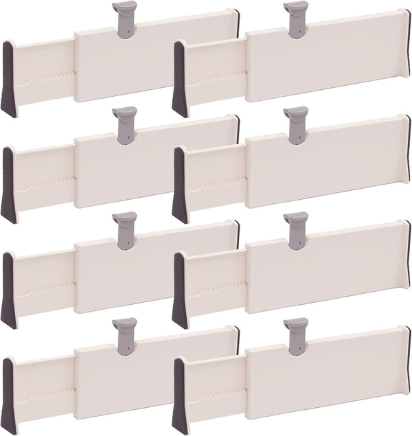 Set of 8 Adjustable Plastic Drawer Dividers, Organizer Separators for Bedroom, Bathroom, Closet, and Kitchen
