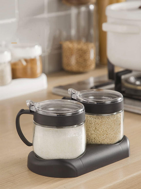 Jars,12oz/350 ml Canisters,3Pack Set Kitchen,Counter Glass Condiment Spice Condiment Jar Spice Container with Lids