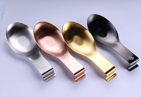 Stainless Steel Spoon Rest for Kitchen, Heavy Duty Spoon Holder, 2pcs Dishwasher Safe (Gold) Cooking Utensil Rest