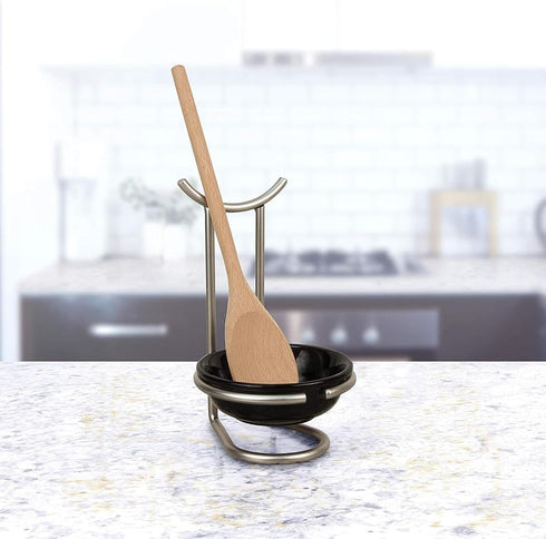 FitWell Ceramic Spoon Rest with Upright Utensil Holder, Heat Resistant Cooking Utensil Holder for Stovetop & Countertop