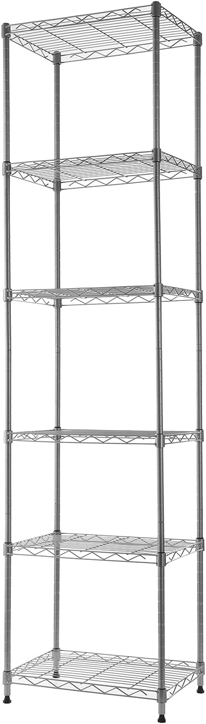 REGILLER 6 Wire Shelving Steel Storage Rack, Adjustable Unit Shelves for Laundry, Bathroom, Kitchen, Pantry (16.7L x
