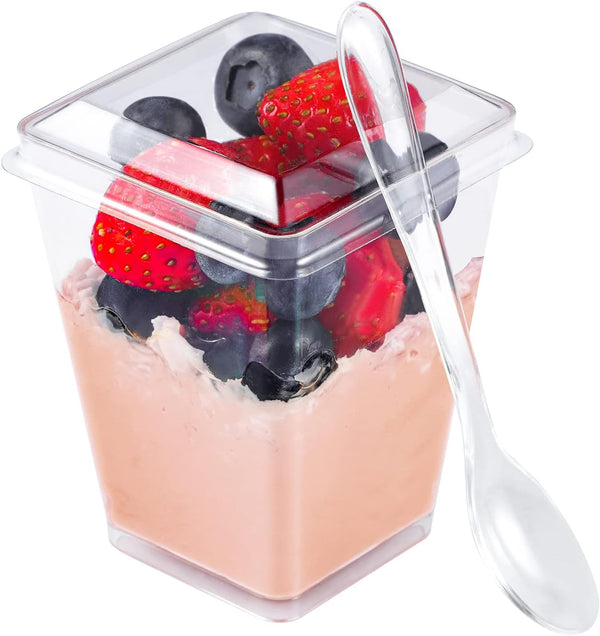 EASERCY 50 Pack 5 oz Plastic Dessert Cups with Lids, Yogurt Parfait/Appetizer Cup