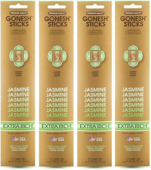 Gonesh Extra Rich Scented Incense Sticks - Non-Toxic 10” Slow Burn Aromatic Sticks - Jasmine, 80 Pack