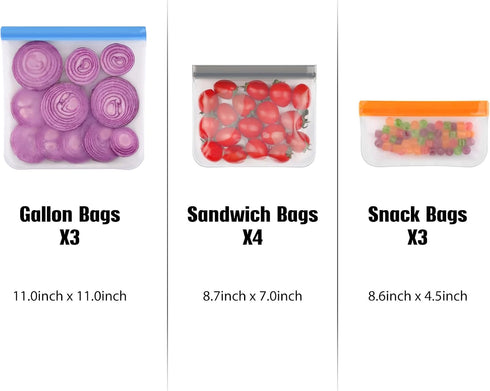 Lerine 14 Pack Reusable Silicone Bags, Leakproof Freezer Bags, BPA Free Storage Bags for Lunch, Marinate Food, Travel
