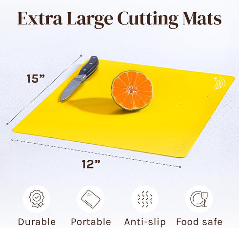 4 Piece Flexible Plastic Cutting Boards for Kitchen, BPA Free, Color Coded with Food Icons