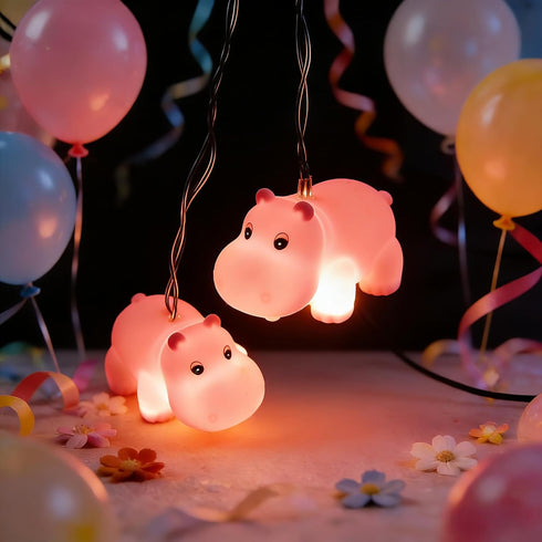 Cirkooh 4.9Ft 1.5M 10LED Cute Pink Hippo String Lights, Animal Fairy Lights Battery Operated Indoor Outdoor, Warm White