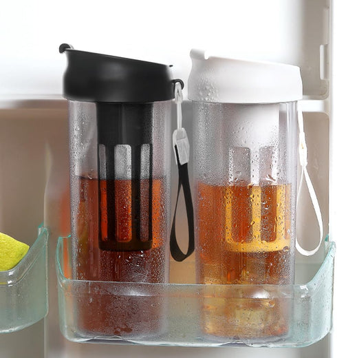 Cold Brew Coffee Maker Travel Tumbler with Soft Silicone Handle, Portable Iced Coffee Cup, 17oz Black