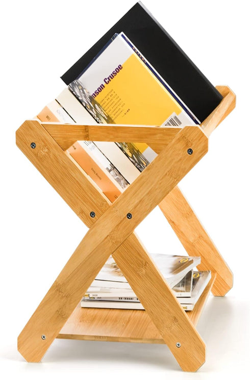Okllen Kids' Book Caddy with Shelf, Bamboo Bookcase Book Storage Organizer for Toddlers, Bedroom, Playroom