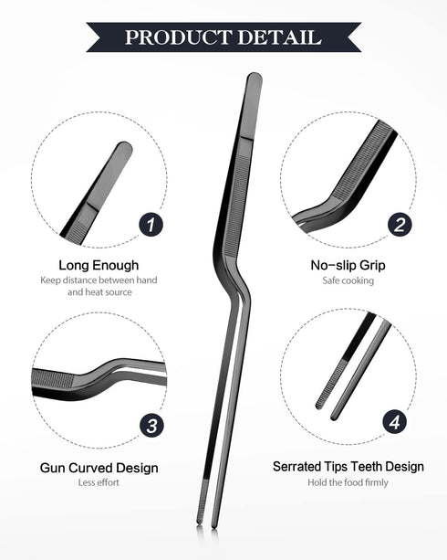 12-inch Cooking Tweezer and Offset Tweezer Set, Tongs Precision Serrated Tips, Stainless Steel Professional Chef Tweezer Kitchen Tools for BBQ, Plating and Serving by SouxMux