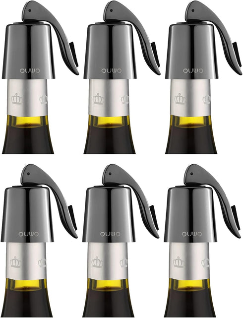 Stainless Steel Wine Bottle Stoppers - 6 Pack Plugs with Silicone Toppers, Leak-Proof, Keeps Wine Fresh Accessories