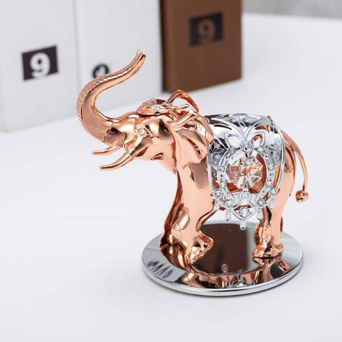 Matashi Elephant Ornament with Rose Gold and Silver Plated, Crystals Studded Tabletop Décor Gift for Mom