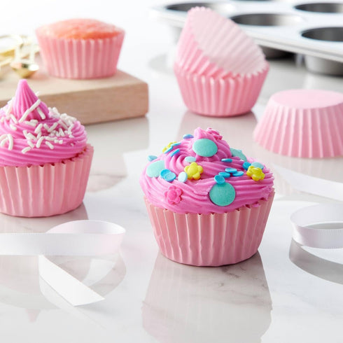 Caperci Grease-Resistant Standard Pink Cupcake Liners 150 Counts - Heavy Duty Paper Muffin Baking Cups, Odorless, No Muffin Pan Needed, Easily Peels (Pink) by Caperci