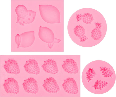Silicone Fruit Snack Molds, 3D Strawberry Lemon Fondant Baking Molds, Mini Pineapple Grape Chocolate Molds for DIY