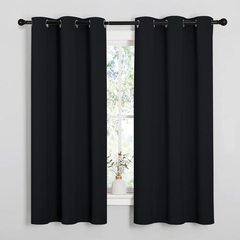 NICETOWN Halloween Pitch Black Solid Thermal Insulated Grommet Blackout Curtains/Drapes for Bedroom Window (2 Panels, 42 inches Wide by 63 inches Long, Black) by NICETOWN