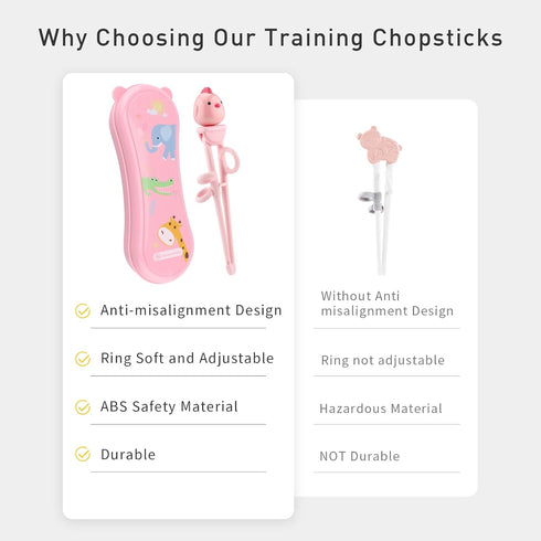 Training Chopsticks for Kids - Anti-dislocation Buckle Design, Harmless Material, Includes Portable Box (Pink)