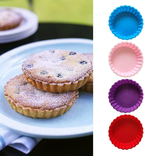 8 pcs Silicone Tart and Pie Molds - 4 Inch Fluted Mini Nonstick Quiche Pan for DIY Baking Pies and Desserts