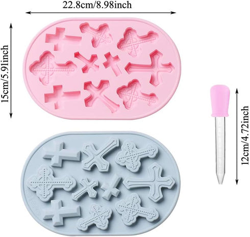OURASHERO 2pcs Silicone Cake Fondant Mold, Cross Shape Cupcake Topper with Liquid Dropper for Baby Shower Party Supplies