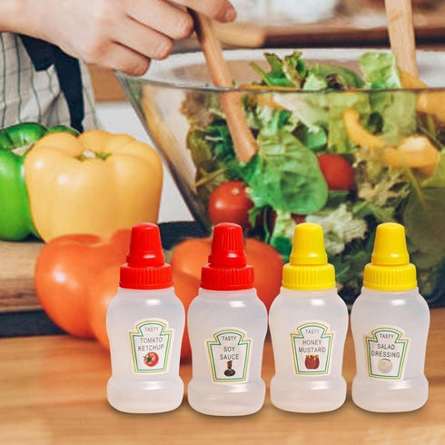 4Pcs 25ml Mini Ketchup Bottles, Refillable Condiment Squeeze Bottle Salad Dressing Tomato Bento Box Mayo Syrup