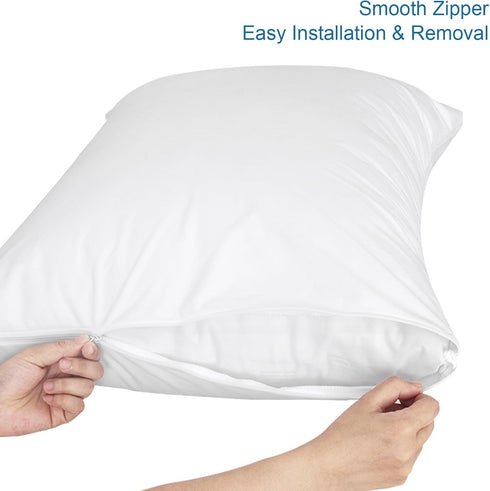 4 Pack Pillow Protector with Zipper, Breathable & Noiseless 100% Waterproof Pillow Cases, Standard Size 20'' 26'' White