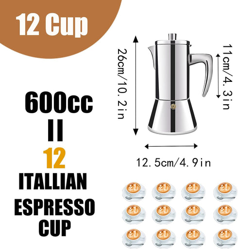 12 304 600ml 20oz Cup Thickened Stainless Steel Moka Pot Stovetop Espresso Maker Cafeteras Italian Percolator Espress