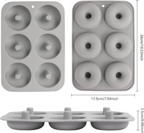 Silicone Donut Mold for 6 Doughnuts, Set of 2, Food Grade LFGB Baking Pan, Non-Stick, Dishwasher Safe