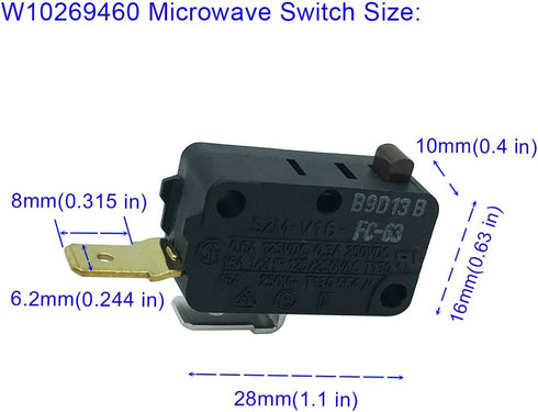 LONYE SZM-V16-FC-63 Microwave Door Switch Replacement for Whirlpool, Maytag, Amana, Pack of 2, PS2361113