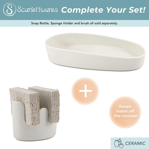 scarlettwares Dual Double Sponge Holder for Kitchen Sink Ceramic White Rustic Farmhouse Holds Two Sponges
