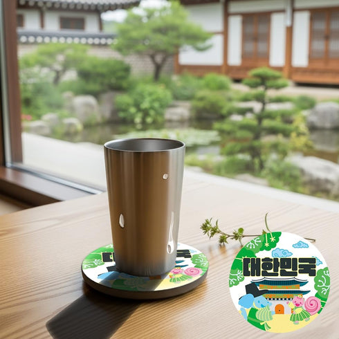NESOI Set 4, 4.25 Inches, Korea in the Coasters of Korean Home Decor,Traditional Palace and Seoul Tower Theme, Cute