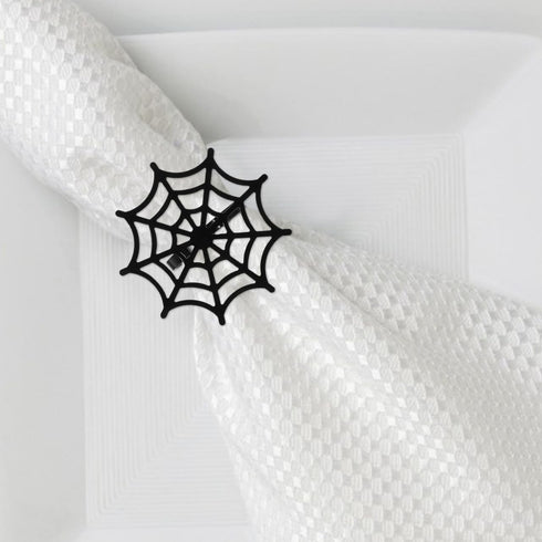 FRCOLOR 4pcs Metal Spider Web Napkin Holder, Halloween Napkin Rings for Festival Parties Weddings